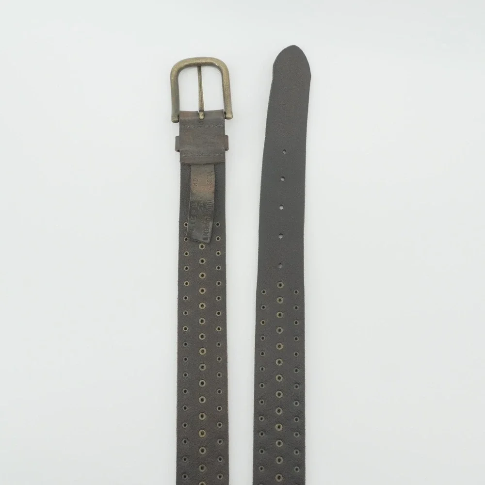 Liebeskind Berlin Studded Belt Womens 85cm Brown Leather Vintage Brass LKB606